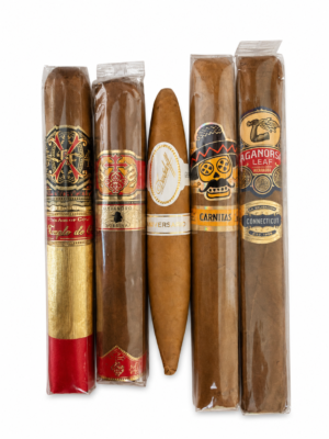 Arturo Fuente Templo de oro sampler pack containing ag alejandro robaina cubana #2, davidoff aniversario short perfecto, rojas street tacos carnitas, and aganorsa leaf la validacion connecticut