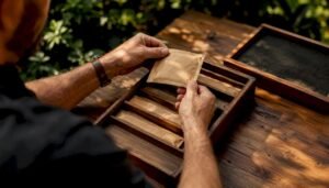 Hands removing Boveda humidity pack from humidor