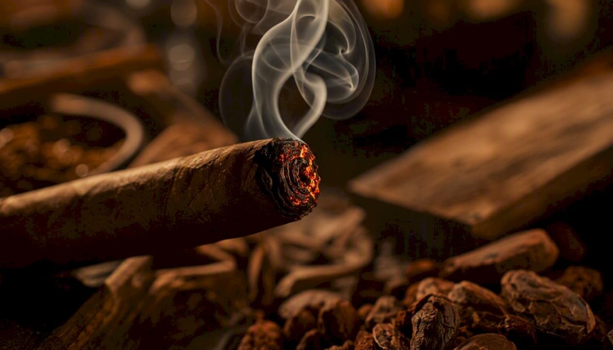 Curled cigar smoke with rich aroma hints