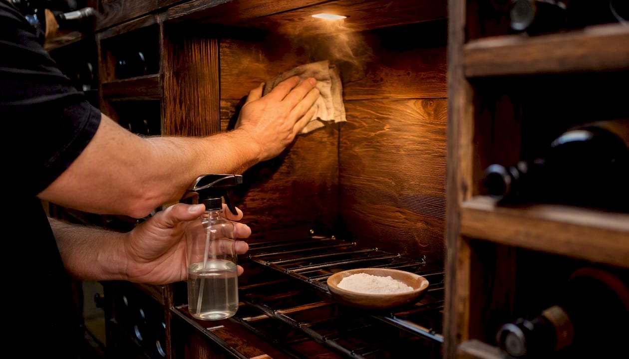 Hand cleaning cooler interior to remove plastic odors