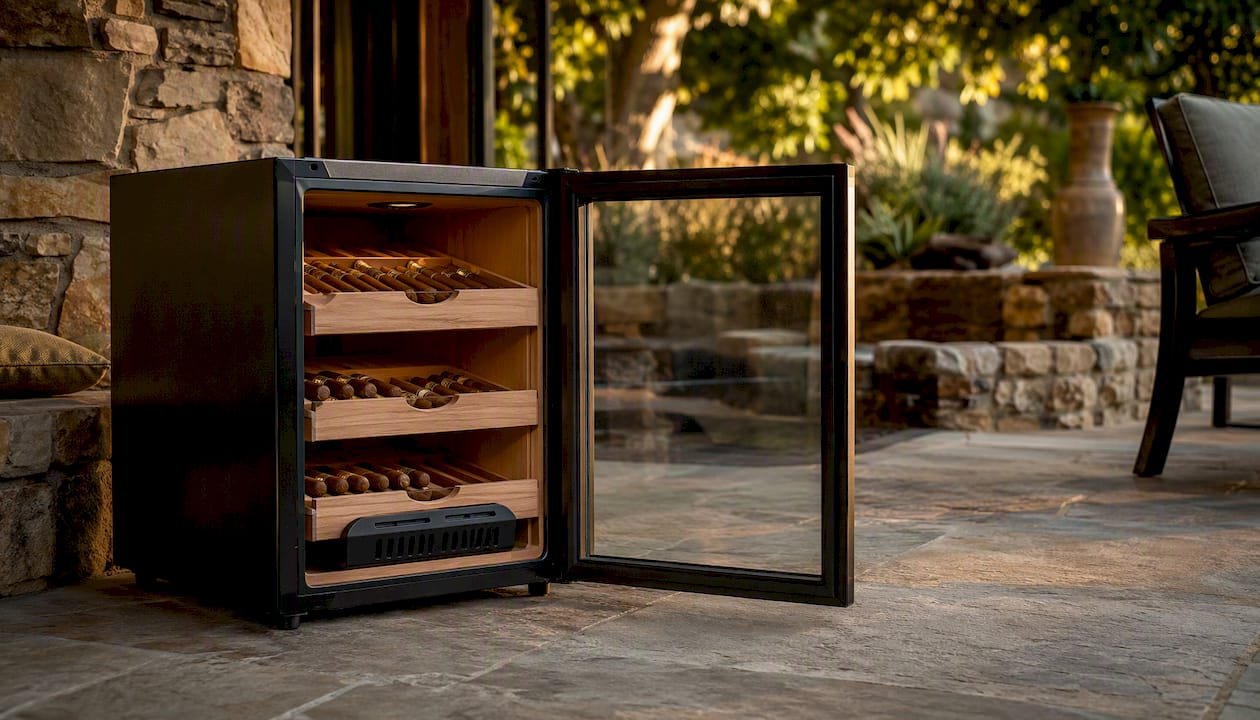 Partially converted wineador with cedar trays inside cooler