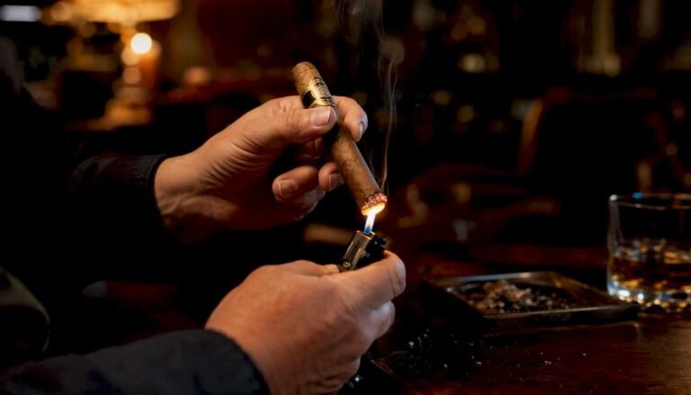 Hand lighting cigar foot with torch lighter