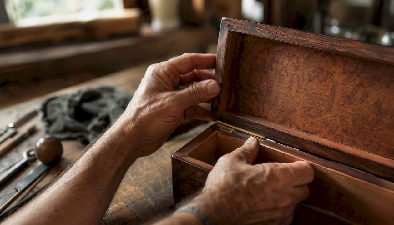 Hands checking humidor lid gap for leaks