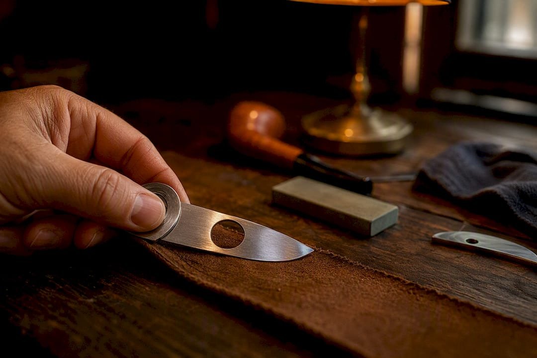 Hand stropping cigar cutter blade on foil