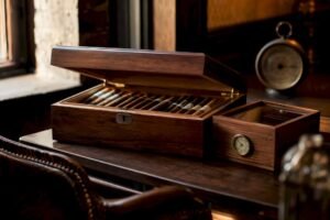 Humidor interior with cigars and quarantine box