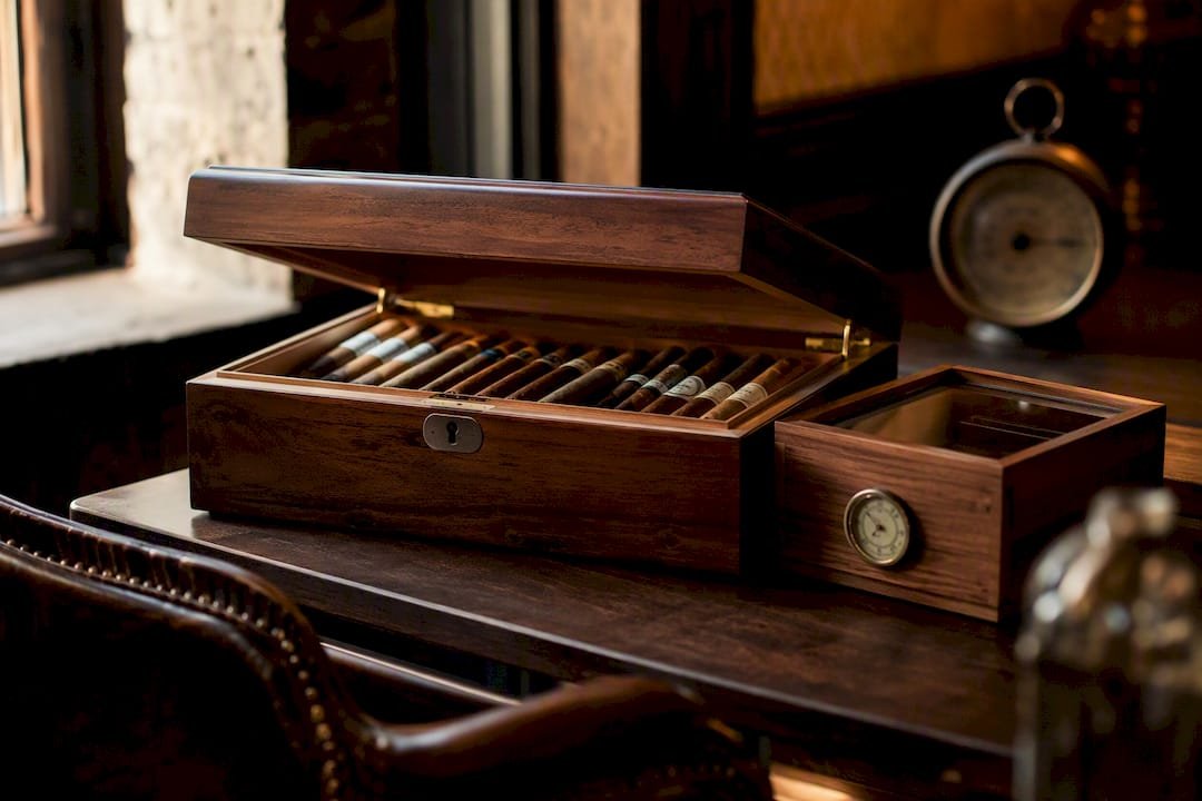 Humidor interior with cigars and quarantine box