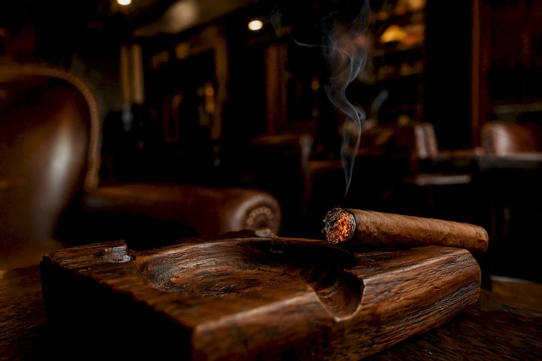 Burning cigar showing wrapper and ember