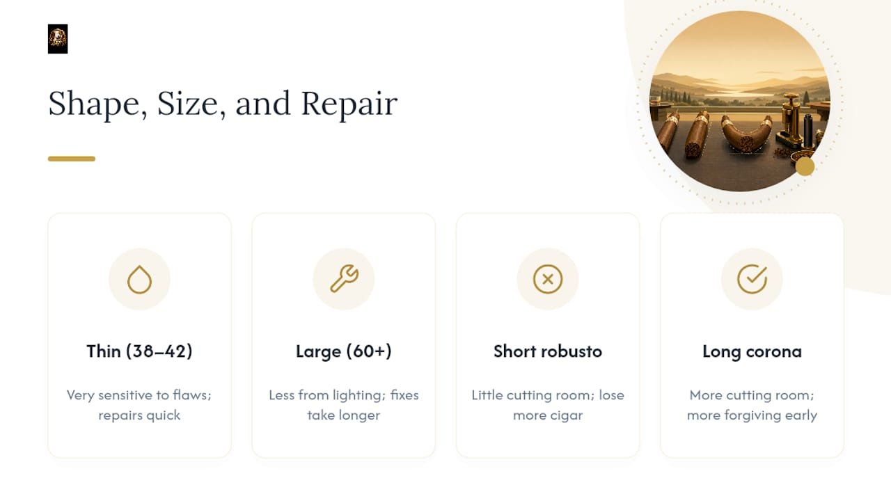 Diagram showing cigar shapes vs burn repair approach