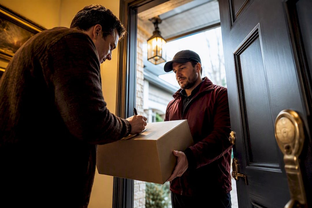 Adult signing for discreet cigar delivery