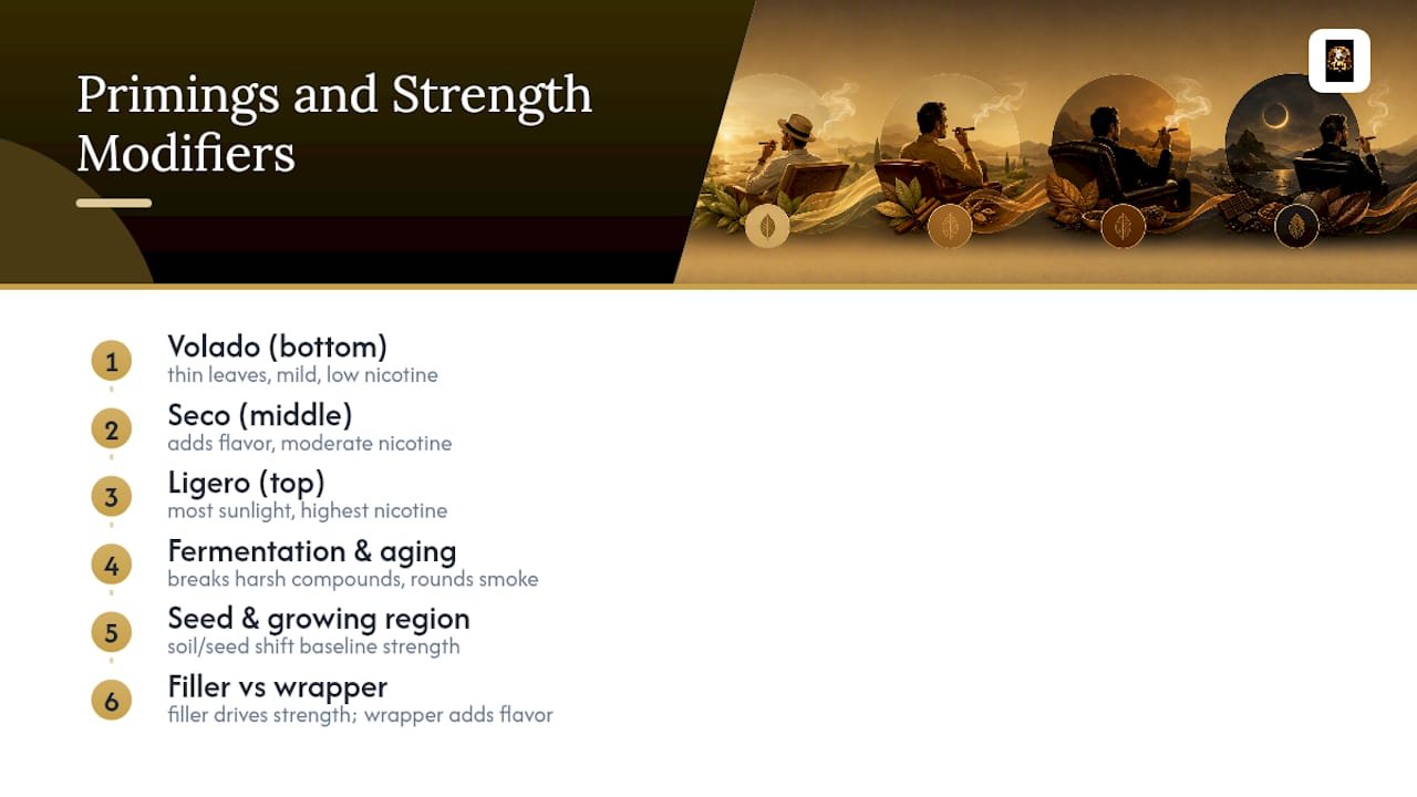 Tobacco priming zones and strength factors