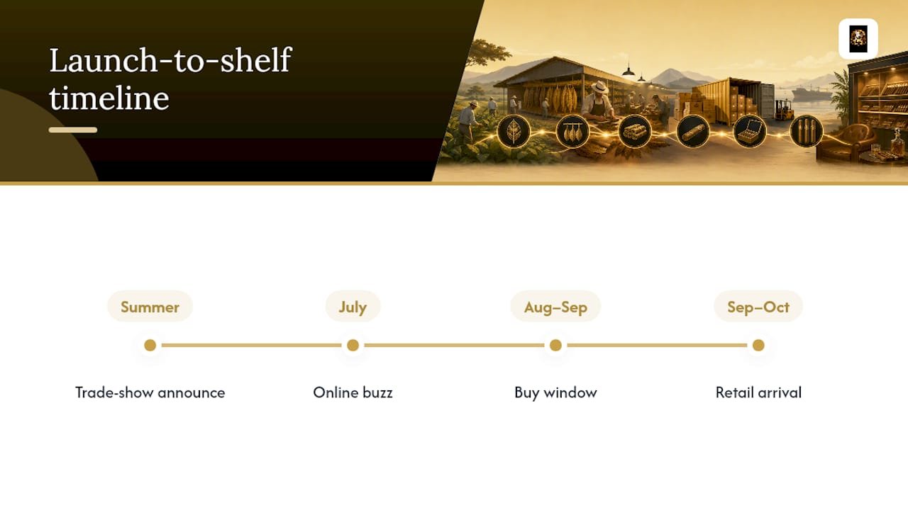 Timeline from cigar launch announcement to retail availability