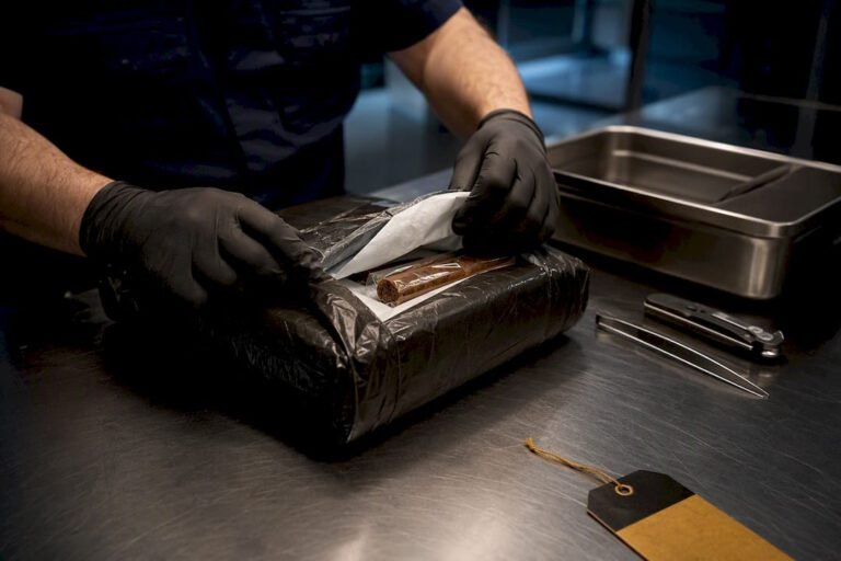Customs officer inspecting anonymous tobacco parcel