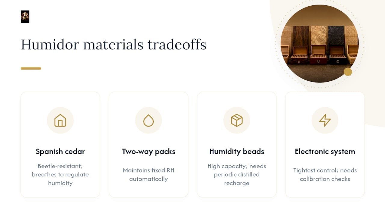 Comparison of humidor materials and humidification systems