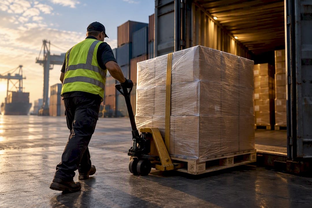Tobacco shipment moving through a cargo port