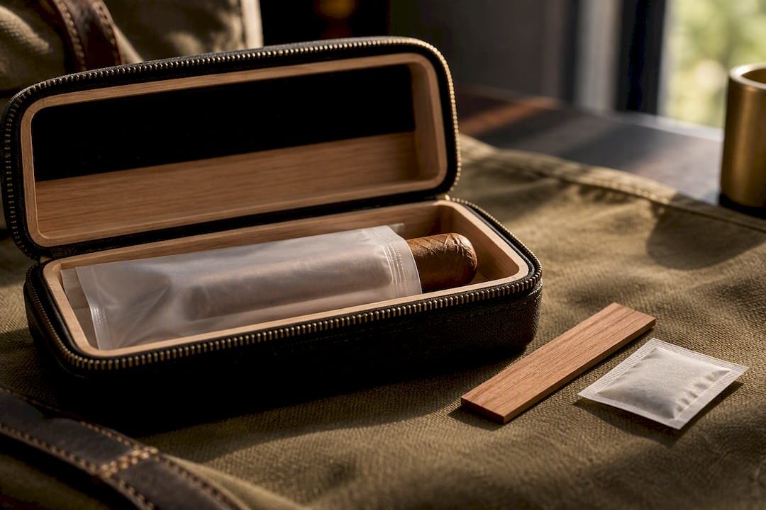 Cigar stored inside a humi-pouch