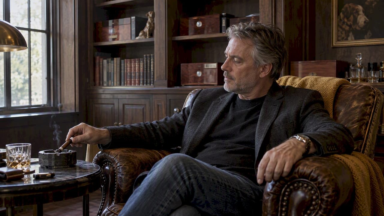 Man pausing during a cigar session