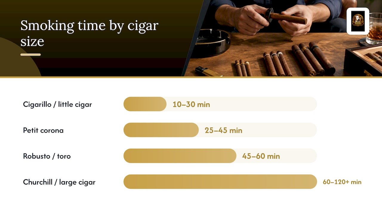 Typical smoking times by cigar size and format — overview diagram
